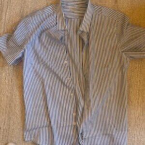 Barbell Motive Short Sleeve Stripe Shirt - Blue and White, Men's Medium